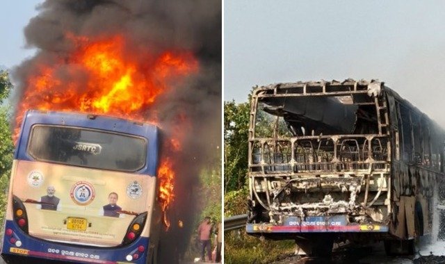 ସାଲୁର ଘାଟିରେ ଜଳିଗଲା ବସ, ଯାତ୍ରୀ ସୁରକ୍ଷିତ